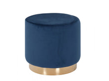 Load image into Gallery viewer, Velvet Footstool Ottoman - Blue / Gold
