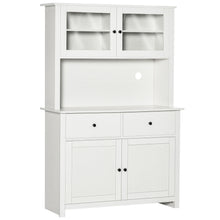 Load image into Gallery viewer, Homcom - 63.5" Kitchen Buffet With Hutch, Pantry Storage Cabinet With 4 Shelves, Drawers, Framed Glass Doors, Open Microwave Countertop - Antique White