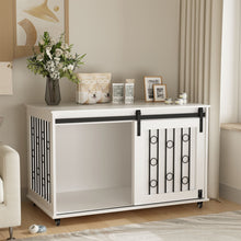 Load image into Gallery viewer, Dog Crate With Sliding Barn Door And Side Access, Lockable Wheels For Small To Medium Dogs - White