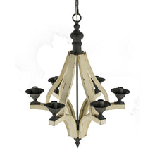 Load image into Gallery viewer, 6 Light Wood Chandelier, Hanging Light Fixture With Adjustable Chain For Kitchen, Bulb Not Included - Cream