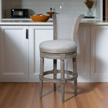Load image into Gallery viewer, 25" Solid Wood And Fabric Counter Height Swivel Bar Chair - Champagne / Gray