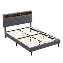 Load image into Gallery viewer, Modern Upholstered Platform Bed Frame With Button Tufted Headboard And USB Ports
