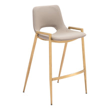 Load image into Gallery viewer, 26" Faux Leather And Steel Low Back Counter Height Bar Chairs (Set of 2) - Beige / Gold