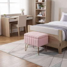 Load image into Gallery viewer, Faux Fur Storage Ottoman - Pink / Gold