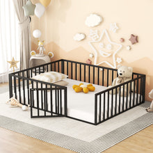 Load image into Gallery viewer, Metal Floor Bed Frame With Fence And Door