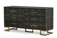 Load image into Gallery viewer, Faux Leather And Gold Six Drawer Double Dresser - Gray Shagreen