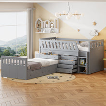 Load image into Gallery viewer, Loft Platform Bed With 7 Drawers And Full Guardrails, Modern L Shaped Space Savin