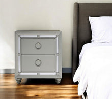 Load image into Gallery viewer, Champagne Tone Nightstand With 2 Drawer Mirror Trim Accent - Silver