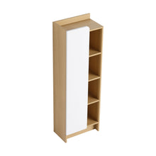 Load image into Gallery viewer, Tall Freestanding Bathroom Side Cabinet With Single Door & 4 Tier Open Shelves - Black / Light Oak / White