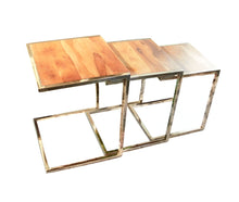 Load image into Gallery viewer, Stylish Wood And Metal C Shaped Nesting End Tables (Set of 3) - Brown Natural