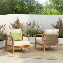 Load image into Gallery viewer, Outdoor Lounge Chair With Woven Backrest, Solid Wood Frame, Comfortable Cushions