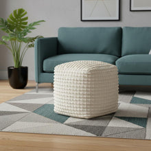 Load image into Gallery viewer, Wool Striped Cube Pouf Ottoman - Beige / Cream