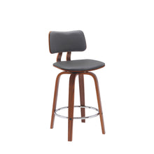 Load image into Gallery viewer, 26" Faux Leather Swivel Low Back Counter Height Bar Chair - Gray And Wood Brown
