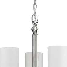 Load image into Gallery viewer, Candle Style Three Light Metal And Crystals Dimmable Chandelier With White Shades - Silver / White