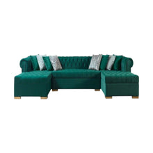 Load image into Gallery viewer, Velvet U Shaped Three Piece Sofa Chaise Sectional With Toss Pillows - Green