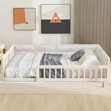 Load image into Gallery viewer, Wood Full Size Upholstered Platform Bed With Guardrail And Pillow - Beige