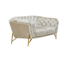 Load image into Gallery viewer, Tufted Velvet Chesterfield Love Seat - Pearl / Gold