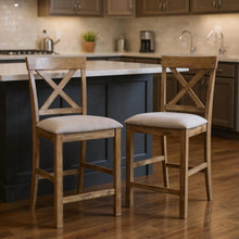 Load image into Gallery viewer, Fabric And Solid Wood Counter Height Bar Chairs (Set of 2) - Tan / Oak