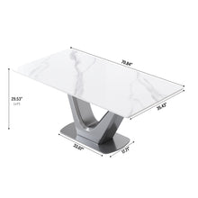 Load image into Gallery viewer, 70.84" Modern Artificial Stone Panel V-Shaped Metal Legs, Can Accommodate 6-8 People - White / Gray