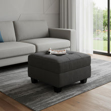 Load image into Gallery viewer, Solid Wood Linen Tufted Storage Ottoman - Gray / Black