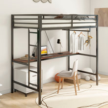 Load image into Gallery viewer, Adam - Twin Loft Bunk Bed With Cinnamon Wood Desk And Closet Rod - Black
