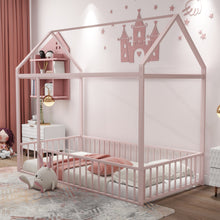Load image into Gallery viewer, Metal Bed House Bed Frame With Fence