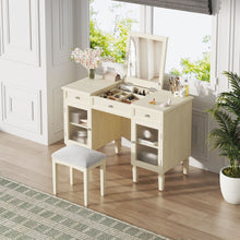 Load image into Gallery viewer, Multi Functional 2 In 1 Vanity Desk With Flip Top Mirror Material - White Oak