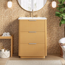 Load image into Gallery viewer, Bathroom Vanity With Sink, Open Shelf & Closed Storage - Natural Wood