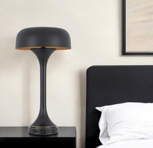 Load image into Gallery viewer, Metal Two Light Novelty USB Table Lamp With Black Dome Shade - Black