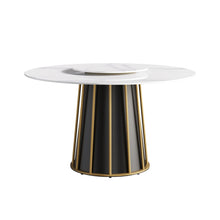 Load image into Gallery viewer, 53.15" Modern Artificial Stone Round Panel Metal Iron Base Dining Table, Can Accommodate 6 People-23.62" Artificial Stone Turntable (Not Including Chairs) - White / Black