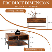 Load image into Gallery viewer, Rustic Flip Top Coffee Table With Hidden Storage - Black / Brown