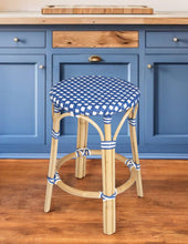 Load image into Gallery viewer, Heavy Duty Plastic And Rattan Backless Counter Height Bar Chair - Blue And Wood Brown