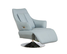 Load image into Gallery viewer, Tufted Genuine Leather Power Swivel Recliner - Light Blue