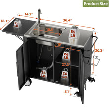 Load image into Gallery viewer, Outdoor Grill Table With Sink, Worktable Kitchen Cabinet Island With Wheels & Foldable Top - Black