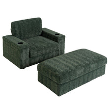 Load image into Gallery viewer, Oversized Chaise Lounge Indoor Rabbit Fur Sofa Bed With Storage Ottoman And Armrests Cup Holders With Deep Seat