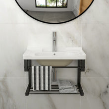 Load image into Gallery viewer, Wall Mounted Rectangular Bathroom Sink With Towel Bar & Overflow - White