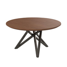 Load image into Gallery viewer, 47" Wood And Stainless Steel Cross Leg Base Round Top Dining Table - Brown