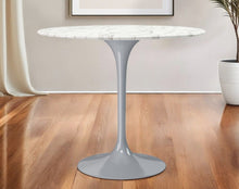 Load image into Gallery viewer, 32" Rounded Stone And Metal Pedestal Base Dining Table - Gray