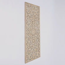 Load image into Gallery viewer, Floral Hand Carved Mandala Rectangle Wall Decor With Mirror - Antique Brown / White