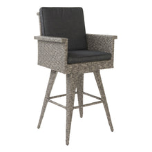 Load image into Gallery viewer, Outdoor Rattan Swivel Barstool With Water Resistant Cushion - Mixed Black / Dark Gray