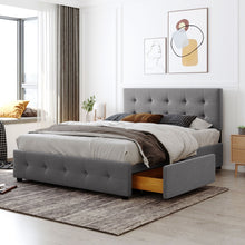 Load image into Gallery viewer, Upholstered Platform Bed With Classic Headboard And Drawers, No Box Spring Needed