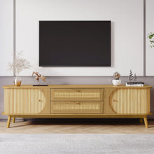 Load image into Gallery viewer, Rattan TV Stand For Tvs Up To 75'', Modern Farmhouse Media Console, Entertainment Center With Legs, TV Cabinet For Living Room, Home Theatre - Natural Wood