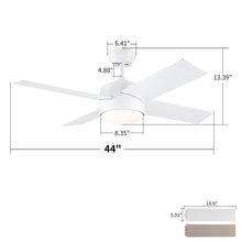 Load image into Gallery viewer, Ceiling Fan With Remote Control, Reversible DC Motor, 6 Speeds, 3 Dimmable LED, Quiet Timer For Indoor - White