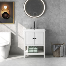 Load image into Gallery viewer, Modern Sleek Bathroom Vanity Elegant Ceramic Sink With Solid Wood Frame Open Style Shelf - White