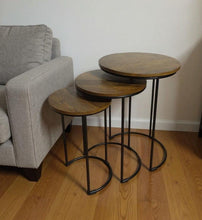 Load image into Gallery viewer, Solid Wood And Metal Round Frame Nested Tables (Set of 2) - Chestnut