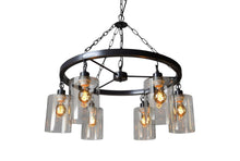 Load image into Gallery viewer, Shaded Six Light Metal Transparent Glass Chandelier With Shades - Black