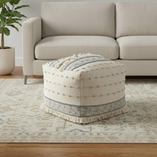 Load image into Gallery viewer, Cotton Wool Striped Pouf Ottoman - Ivory / Navy Blue