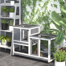 Load image into Gallery viewer, Pawhut - Wooden Rabbit Hutch Elevated Bunny Cage Indoor Small Animal Habitat With Enclosed Run With Wheels, Ramp, Removable Tray Ideal For Guinea Pigs - Gray