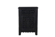 Load image into Gallery viewer, One Drawer Floral Carved Solid Wood Nightstand - Distressed Black