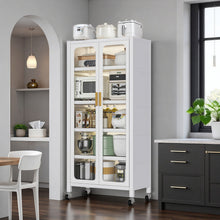 Load image into Gallery viewer, 6 Tier Storage Cabinet With Transparent Door, Adjustable Shelves & Wheels